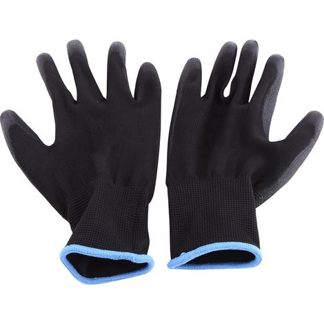 Pu-arbeitshandschuhe Mit Rutschfester Handfläche Und Verstärktem Schutz - Packung Mit 12 Paaren, Schwarz (größe L)