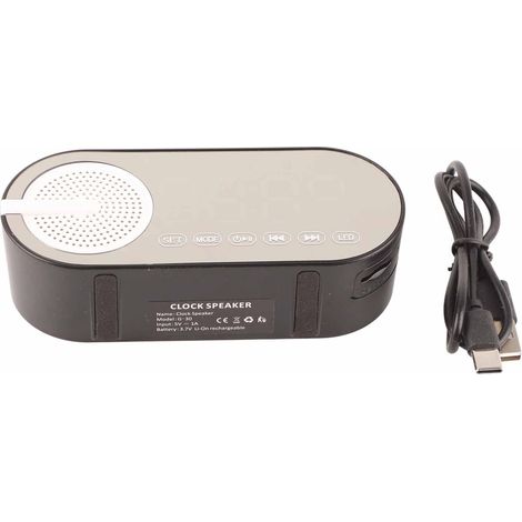 Bluetooth 5.0-lautsprecher Mit Digitaluhr, Fm-radio, Farbiger Led-beleuchtung Und Wecker – Schwarz