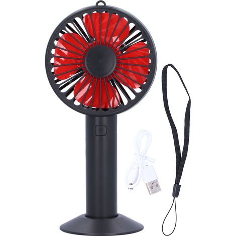 Wiederaufladbarer Usb-handventilator Mit 4 Flügeln, 3 Geschwindigkeitsstufen Und Standfuß – Schwarz