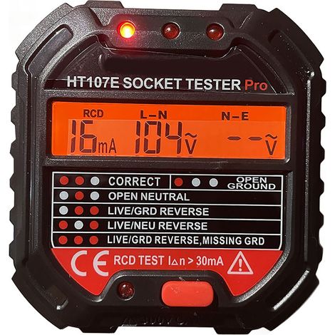 Ht107e Steckdosentester, Präzises Lcd-display, Spannungs- Und Polaritätsprüfung (90–250 V), Uk-stecker