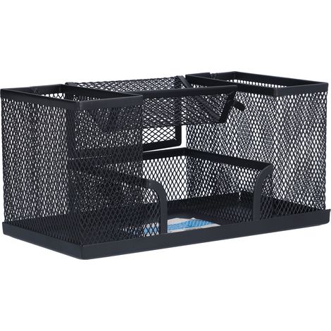 Schwarzer Stiftehalter Aus Metall Mit Rechteckigem Gitter, Aufbewahrungsbox Für Stifte Und Bürobedarf Auf Dem Schreibtisch.