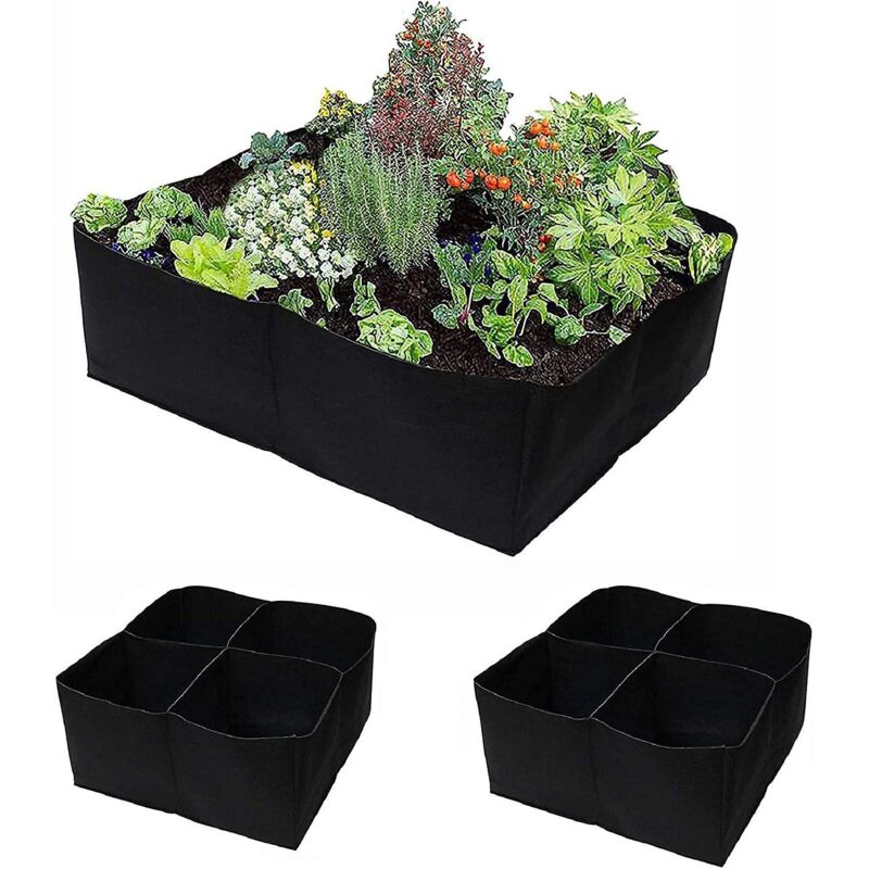 Quadratische Pflanzsäcke Für Gemüse Und Blumen, 2er-set, Dickes Material, 107 Liter, 4 Fächer