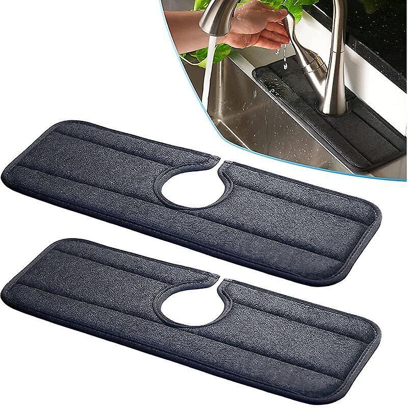 Set Mit 2 Saugfähigen, Schwarzen Mikrofaserpads (50 X 13 Cm) Für Wasserhähne – Spritzschutz-schwammpads Für Küchenarmaturen, Badezimmer, Camping Und Spülbecken