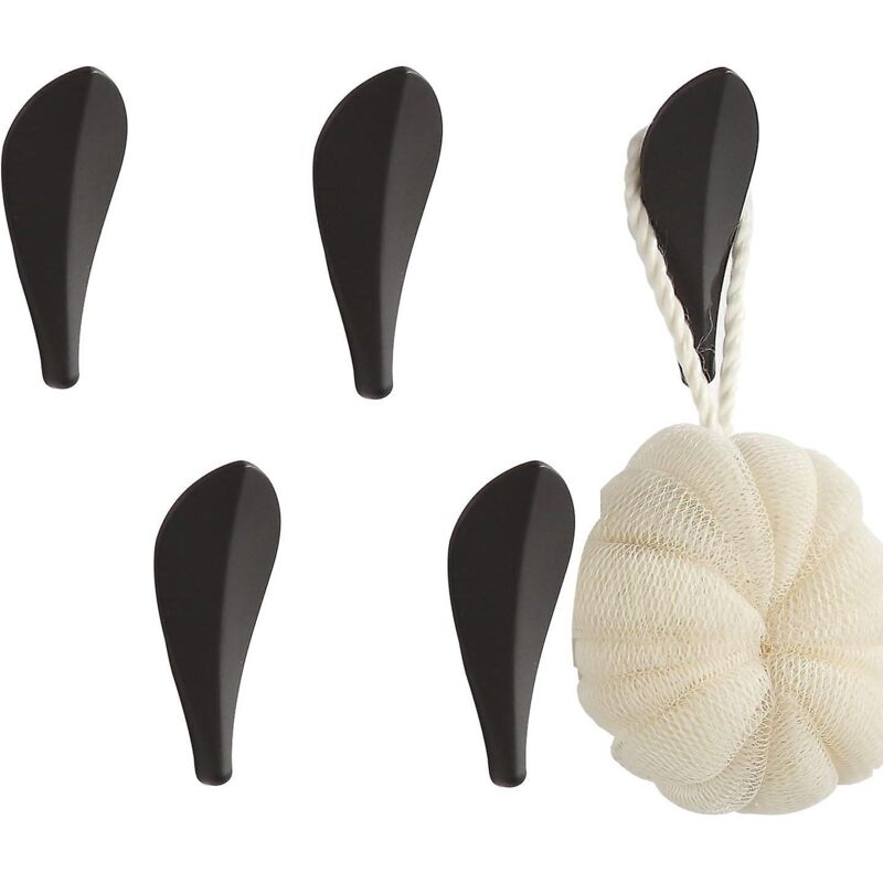 Set Mit 5 Schwarzen, Blattförmigen Wandhaken Für Bad Und Küche