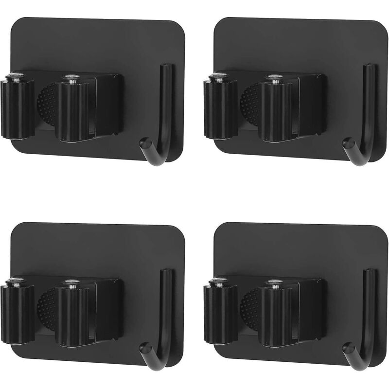 Wandmontierter Besen- Und Mopphalter Aus Edelstahl Mit Haken Für Küche, Garten, Balkon Und Garage – 4er-set, Schwarz