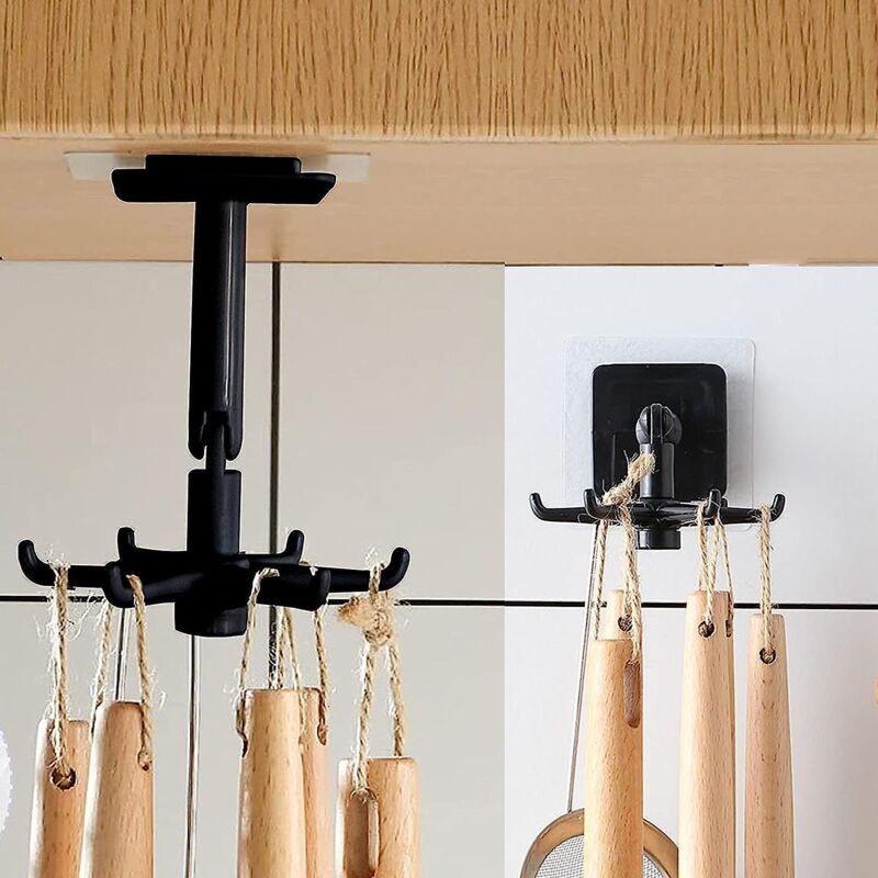 Drehbarer Küchenutensilienhalter Mit 6 Haken, 2er-set – Bohrfreier Küchenorganizer Für Zuhause