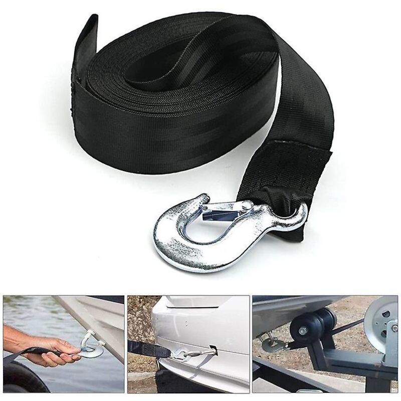 Meter Langes Schwarzes Seilwindenband Mit Sicherheitskarabiner Für Boot Oder Auto, Hohe Bruchfestigkeit Und Arbeitslast