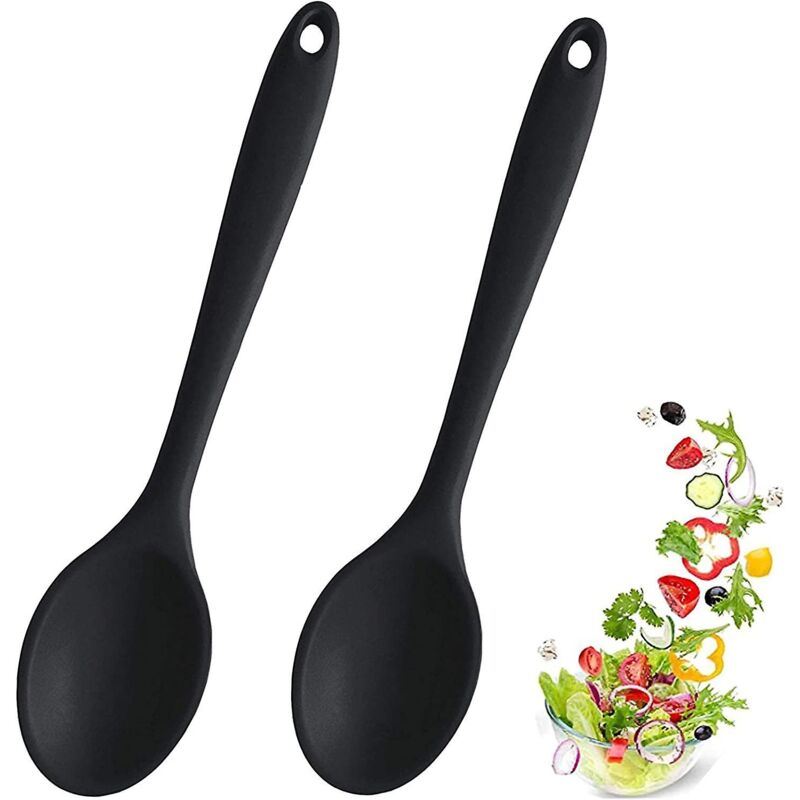 Schwarze Silikon-servierlöffel, 2er-set – Hitzebeständig Und Bpa-frei – Ideal Zum Mischen Und Servieren
