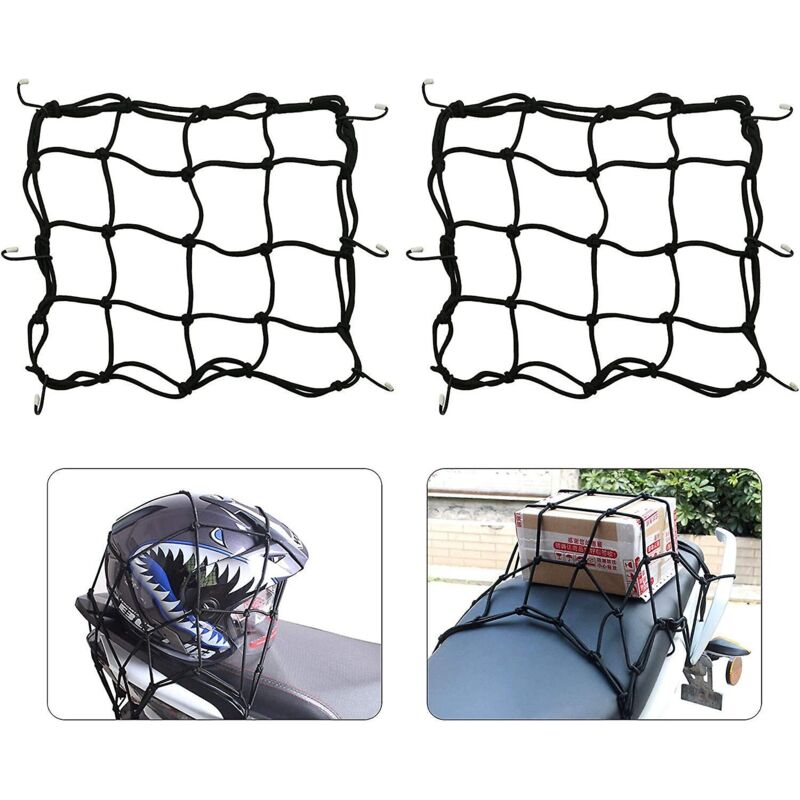 Schwarzes, Erweiterbares Gepäcknetz 28 X 28 Cm, Spinnennetz-typ, 2er-set Mit 6 Haken Für Motorrad, Roller, Fahrrad, Mountainbike