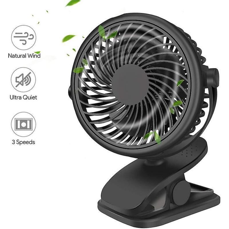 Mini-tischventilator Mit Usb-anschluss, 3 Geschwindigkeitsstufen Und 360°-drehung Für Büro, Fitnessstudio, Angeln Und Camping