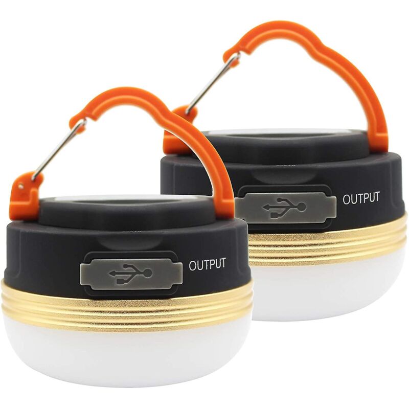 Set Aus 2 Wiederaufladbaren Und Wasserdichten Campinglaternen Mit Led-beleuchtung, 3 Beleuchtungsmodi Und Eingebautem Externen Akku, Ideal Für Camping, Wandern Und Notfallsituationen.