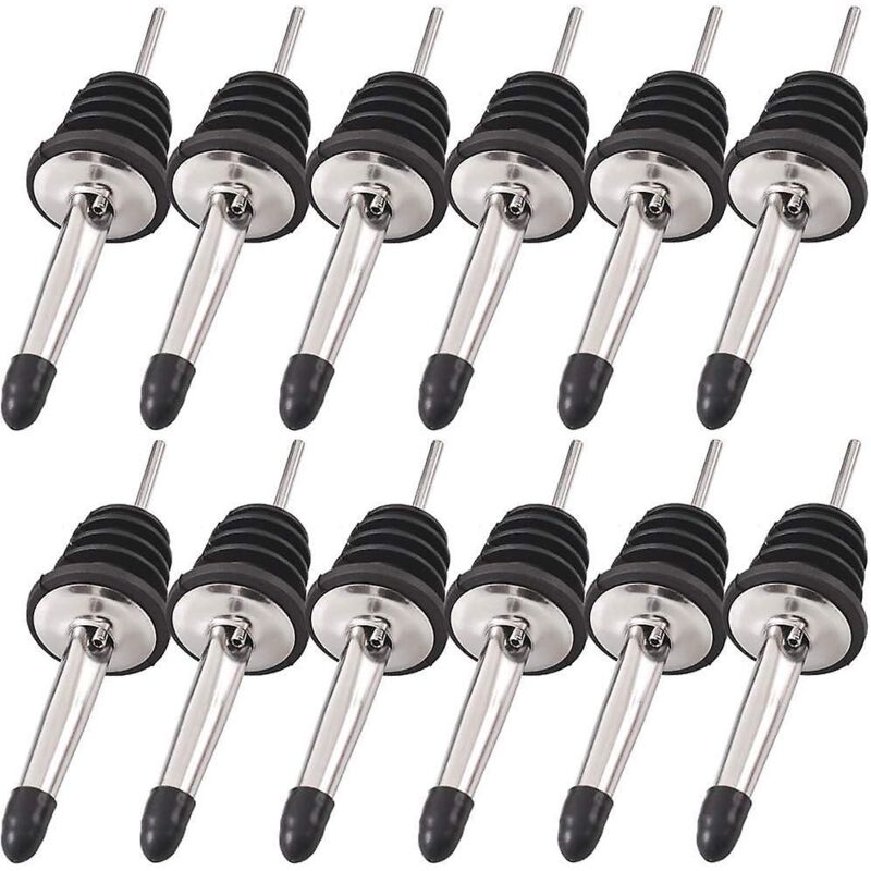 Set Mit 12 Edelstahl-ausgießern Mit Konischen Ausgüssen Und Gummistopfen Für Liköre, Essige, Sirupe Oder Olivenöle