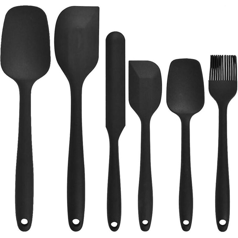 Set Mit 6 Flexiblen, Antihaftbeschichteten Schwarzen Silikonspateln Und Einem Backpinsel