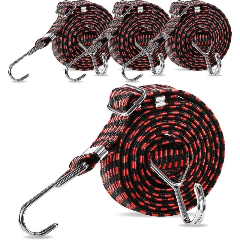Elastische Kordeln Mit Verstellbaren Haken - Set Mit 4 Robusten, 1 M Langen Flachgurten Für Fahrradträger, Campingzelte Und Autodachträger (4 Stück - Schwarz)