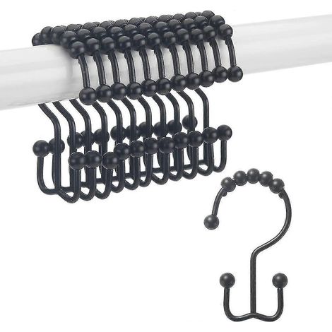 Duschvorhangclips, Doppelt Verschiebbare Duschhaken Aus Rostfreiem Metall Für Duschvorhangstangen Und -vorhänge, 12er-set – Mattschwarz