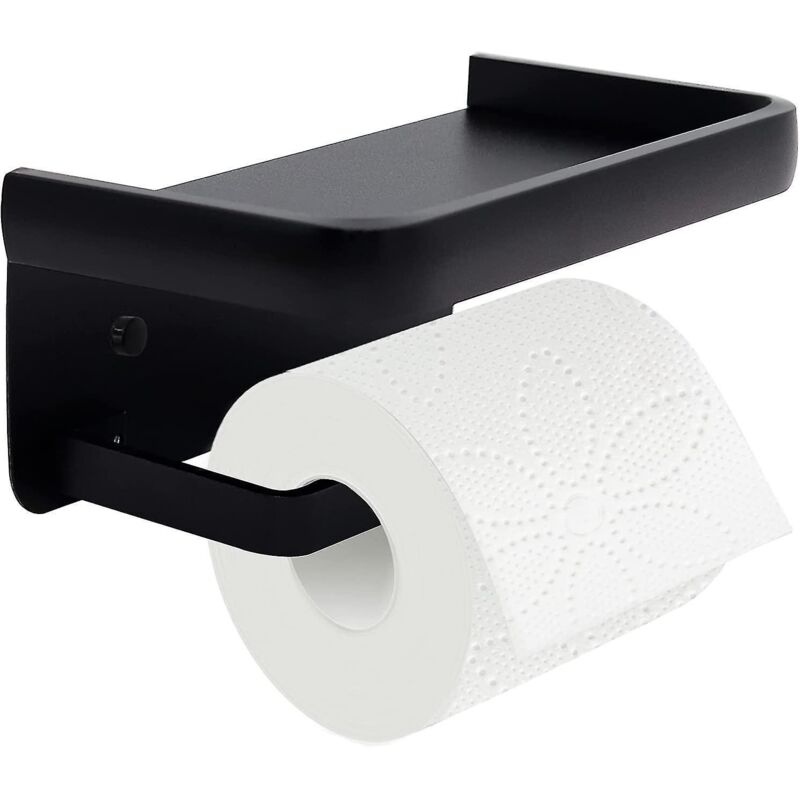 Moderner, Selbstklebender Toilettenpapierrollenhalter Mit Ablage, Schwarz, Für Das Badezimmer.