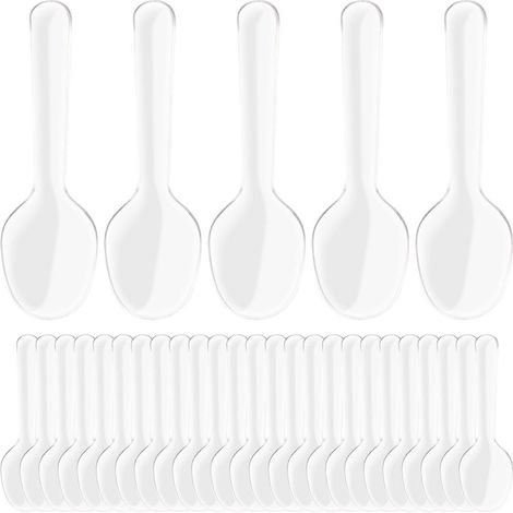 200 Transparente Einweglöffel Aus Kunststoff Für Gelee, Eiscreme, Kuchen, Desserts Und Vorspeisen – 8,20 X 2,30 X 0,70 Cm – Weiß