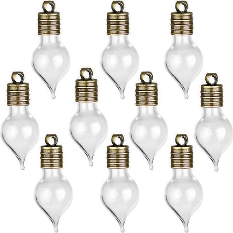 Set Mit 10 Mini-wunschflaschen Und -gläsern Aus Glas In Form Eines Wassertropfens – 3,00 X 1,20 X 1,20 Cm