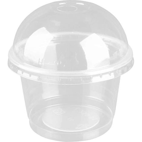 Set Mit 25 Transparenten Einweg-salatbechern Aus Kunststoff (250 Ml) Mit Deckel Für Bars, Cafés Und Den Haushalt (gewölbter Deckel Mit Loch) – 9,50 X 9,50 X 6,40 Cm