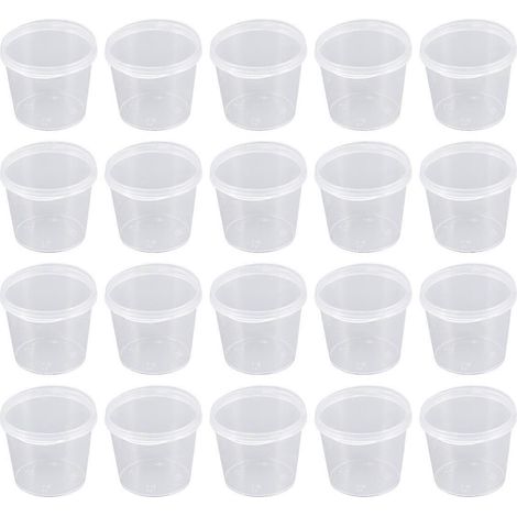 Packung Mit 50 Transparenten Einweg-portionsbechern Aus Kunststoff (25 Ml) Mit Deckel, Ideal Für Gelees, Joghurts, Mousses Und Saucen.