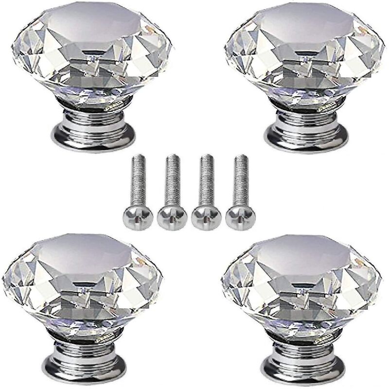 Set Mit 4 Xceedez Kristallknöpfen, 40 Mm Kristall-schubladen-/möbeltürgriffe, Diamant-design, Mit Schrauben, Für Zuhause, Küche, Büro Und Kommode.