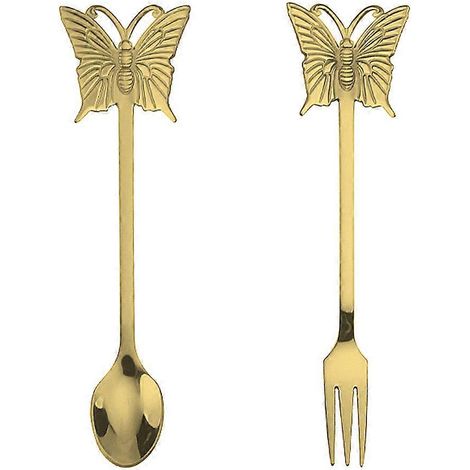 Besteckset Aus Edelstahl (löffel Und Gabel), Praktisches Geschirr, Elegantes Besteck – 13,4 X 2 X 0,3 Cm – Gold