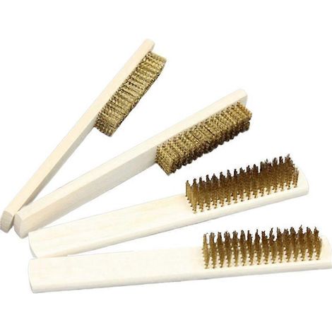 Set Mit 4 Tragbaren Bürsten Mit Holzgriffen Und Kupferdraht, Praktische Reinigungshelfer Für Küche Und Haushalt. – M