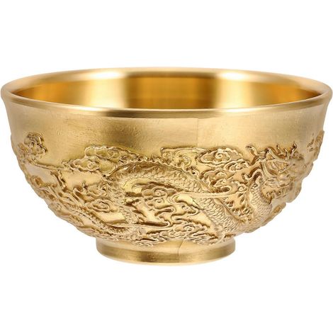 Dekorative Messingschale Im Chinesischen Stil Für Den Schreibtisch, Zur Aufbewahrung Von Schätzen Und Opfergaben. – 8,40 X 8,40 X 4,20 Cm – Gold