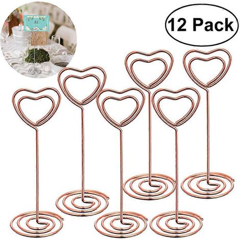 Set Mit 12 Herzförmigen Fotohaltern, Roségoldfarben, Tischnummernhaltern Und Menüclips, Für Hochzeiten