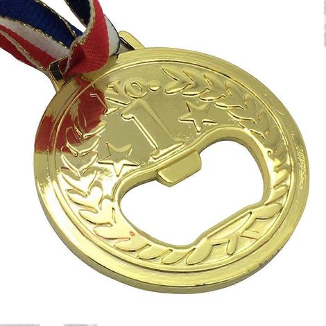 Goldmedaillenförmiger Flaschenöffner Aus Metall, Accessoire Für Wein Und Bier - Golden