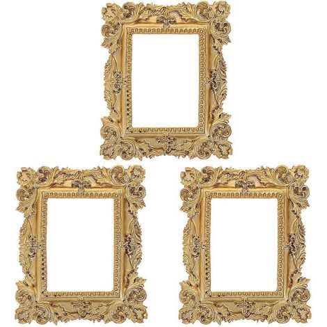 Set Mit 3 Retro-fotorahmen, Kleine Dekorative Harzrahmen Für Schmuck. – 10,8 X 8,5 Cm – Gold