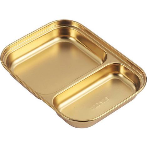 Servierplatte Aus Edelstahl Mit Zwei Fächern Und Zwei Rosten – 17,5 X 13,5 Cm – Gold