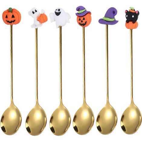 6-teiliges Set Edelstahllöffel Im Halloween-stil Für Kuchen Und Desserts. – 12,80 X 2,50 X 0,50 Cm – Gold