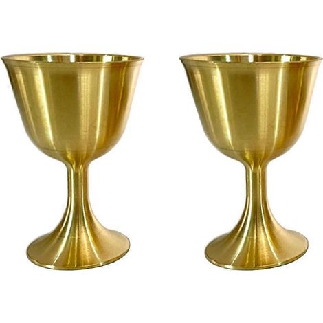 Set Aus 2 Messingbechern, Dekorative, Kupferplattierte Metallkelche Im Luxuriösen Retro-stil, Tempelbecher – 4,50 X 3,50 X 3,50 Cm – Gold