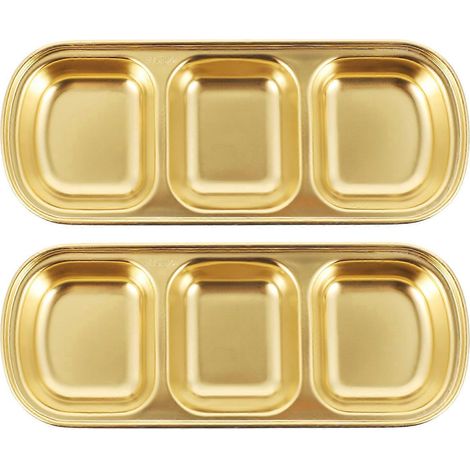 Set Bestehend Aus 2 Gewürztellern Aus Edelstahl, Einem Dreiteiligen Saucenteller Und Einer Vorspeisenplatte – 20,50 X 8,00 X 2,00 Cm – Gold