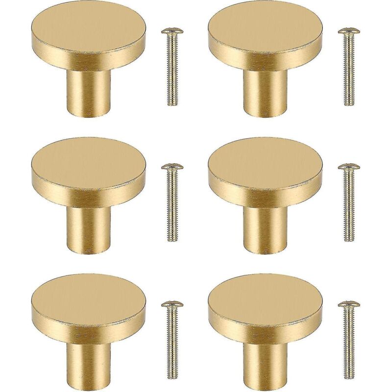 Set Aus 6 Runden Möbelknöpfen, Schubladengriff Aus Massivem Messing, Goldener Schranktürgriff, Befestigung Durch Ein Loch Mit 6 Schrauben.