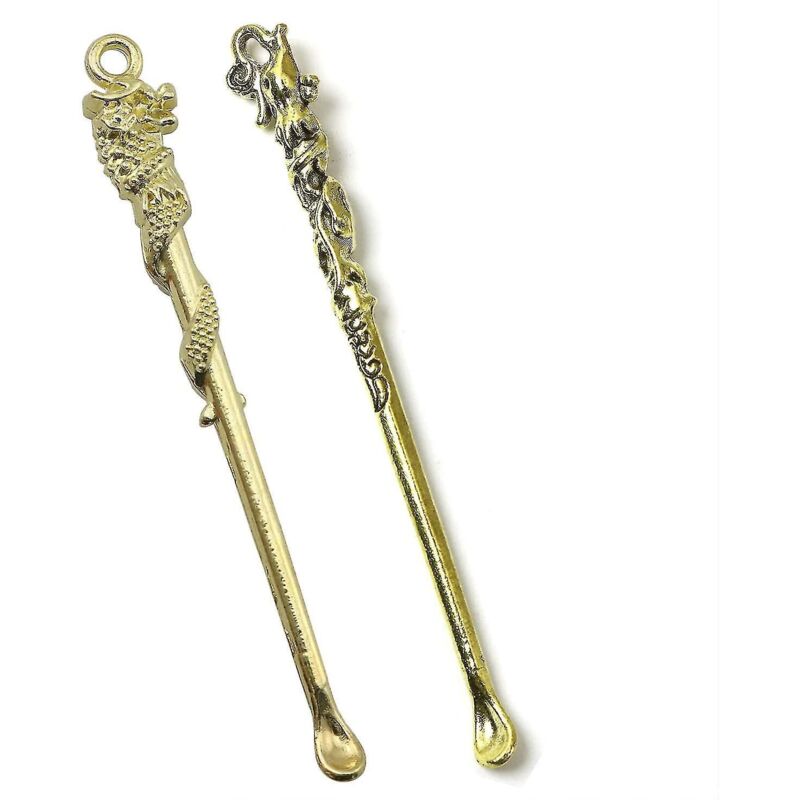 Set Aus 2 Mini-löffeln In Retro-schaufelform Mit Schlaufenanhänger Zum Befüllen Von Flaschen, Goldfarben.