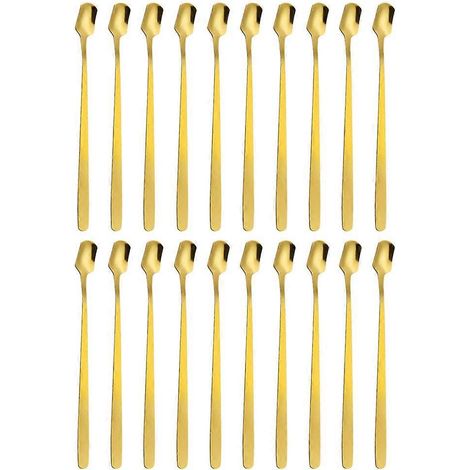 Set Mit 20 Edelstahl-rührlöffeln, Schöpfkellen, Eisschaufeln Und Cocktaillöffeln. – 14,50 X 1,50 X 0,30 Cm – Gold