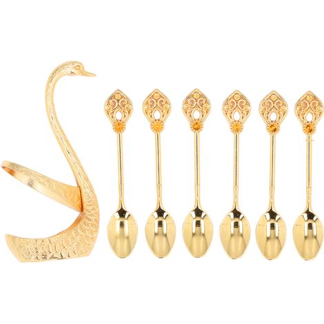 Eleganter Kaffeelöffelhalter In Schwanenform Aus Zinklegierung Mit Glänzender, Goldfarbener Spiegeloberfläche Für Rührstäbchen