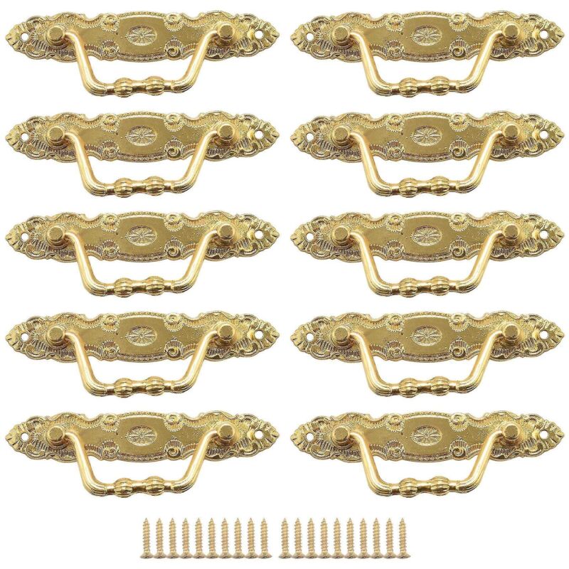 Set Mit 10 Tür- Und Schubladengriffen Aus Vergoldeter Zinklegierung Im Antik-stil Für Möbel.
