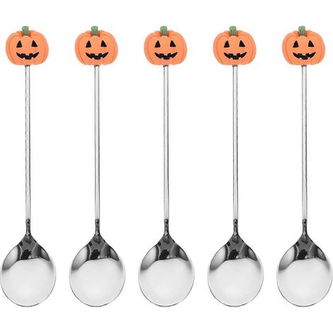 6-teiliges Set Kuchenlöffel Aus Edelstahl, Kürbismotiv, Für Halloween – 12,50 X 2,50 X 0,50 Cm – Silber