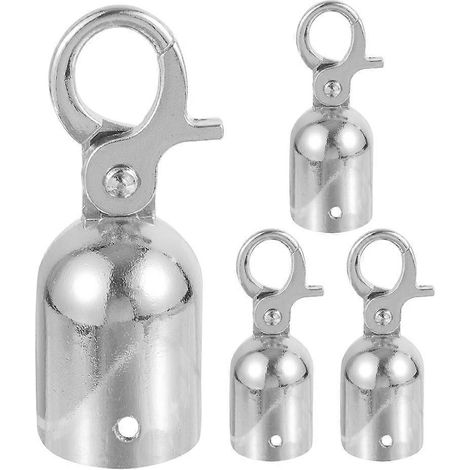 Set Mit 4 Seilendkappen Inklusive Haken, Kordelstopper Und Karabinerhaken Für Geländer. – 7,60 X 2,80 X 2,80 Cm – Silber