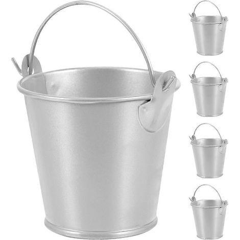 Set Mit 5 Kleinen Metalleimern Mit Henkeln, Mini-zinneimer Für Gastgeschenke Und Sukkulenten – 6,00 X 6,00 X 5,20 Cm – Silber