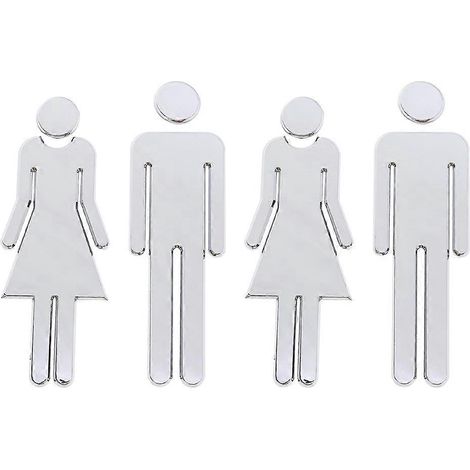 Set Mit 4 Toilettenschildern: Identifikationsschild, Toilettenschild, Hinweisschild Für Hygiene – 12,5 X 4 Cm – Silber