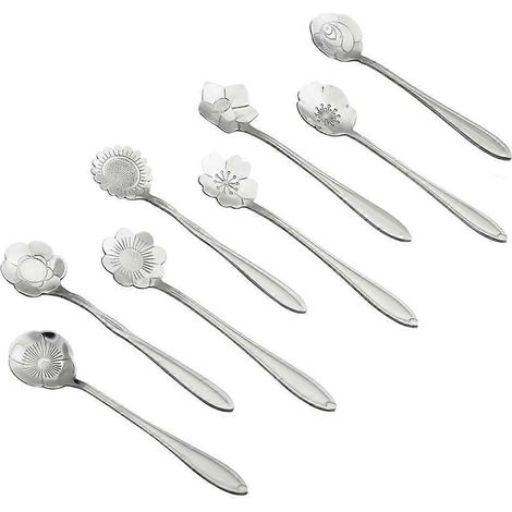 Set Aus 8 Originellen Und Eleganten Löffeln In Blütenform Für Zuhause, Geschäft Oder Büro (kirschblüte, Rose, Platycodon, Persische Gänseblümchen, Sonnenblume). – 8 Stück – Silber