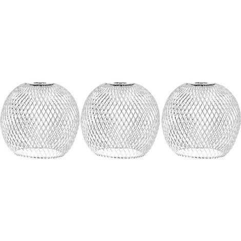 Set Mit 3 Dekorativen, Kugelförmigen Lampenschirmen, Kunstvoll Durchbrochenes Design – 7,50 X 7,50 X 7,50 Cm – Silber