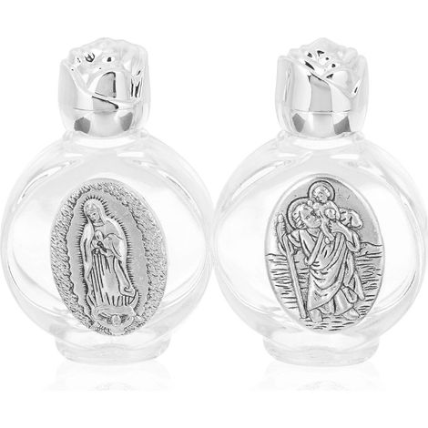 Set Mit 2 Dekorativen Weihwasserflaschen Aus Glas Für Taufe Oder Feier, Zufälliges Design – 6,50 X 4,30 X 1,50 Cm – Silber