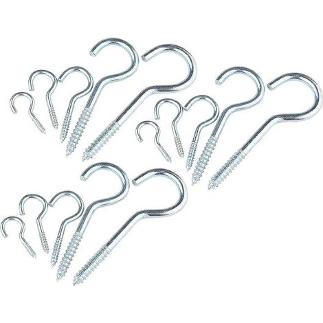 Set Mit 15 Robusten Ösenhaken, Schraubhaken, Fragezeichenhaken Und Kleiderbügeln – 7,46 X 1,28 X 0,2 Cm – Silber