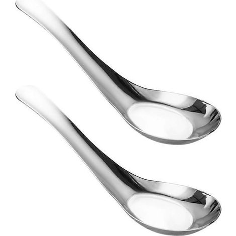 Set Mit 2 Flachen Suppenlöffeln Aus Edelstahl, Für Restaurantgeschirr Oder Müsli – 14,00 X 4,10 X 1,50 Cm – Silber