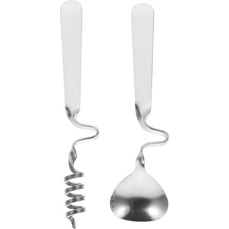 Set Mit 2 Dessertlöffeln Aus Edelstahl, Praktische, Gebogene Teelöffel (silber) – 14 X 3,2 X 1 Cm – Silber